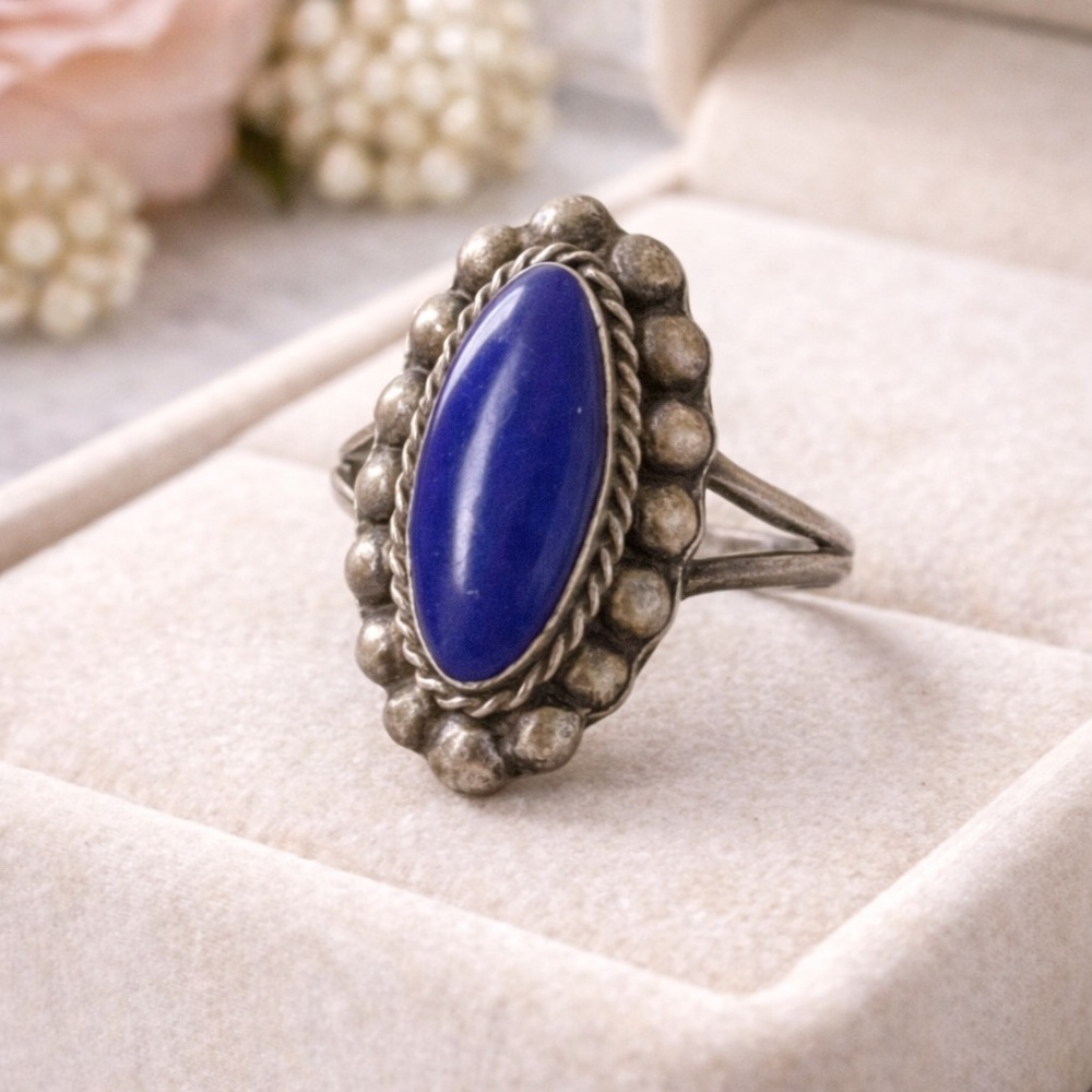 Vintage Taxco Mexico .925 Sterling Silver Lapis Lazuli Ring | Size 9.25